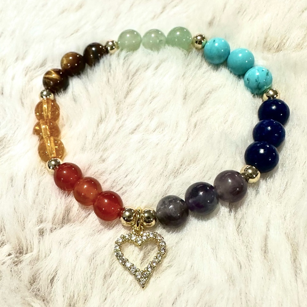 Multicolor chakra Bracelet with Heart Charm